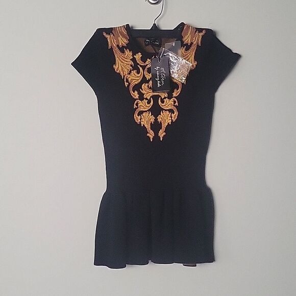 NWT Torn Ronny Kobo XS Baroque Vivienne Peplum Sweater Top Coquette Goth Black - Picture 3 of 10